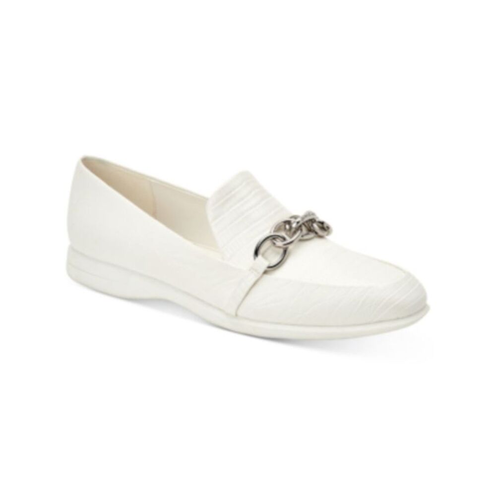 NWT CALVIN KLEIN Womens White Lizard Print Chain Link Banda Wedge Loafers 7.5 M